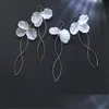 Nouveau mignon 925 argent Sterling blanc coquille pétale fleur boucles d'oreilles longue géométrique vague balancent boucles d'oreilles pour les femmes