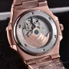 6 colores de lujo de alta calidad Nautilus Mens Date Watch 5711-1R-001 Parte posterior transparente 18k Rose Gold Maquinaria automática Movimiento Reloj para hombres