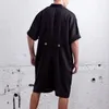 Oeak 여름 느슨한 남자 rompers 하프 슬리브 버튼 세트 캐주얼 솔리드 망화물 바지 단일 버튼 jumpsuit 세트