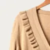2019 осень зима с длинным рукавом V шеи хаки чистые цвет вязаные обороты кнопки кардиганы свитер свитер свитера женские туалетные пальто d25161097s