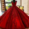 2022 Luxury Dark Red Ball Gown Quinceanera Dresses Sweetheart Lace Applicques Crystal Pärled Sweet 16 Puffy Tulle Plus Size PROM EV6153291