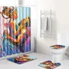 Europe Portrait Bath Mat Set Shower Curtain for Bathroom Cover Toilet Seat Anti Slip Soft Carpet for Bathroom 4pcs Bath Mat Set