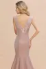 Sexy diepe v-hals zeemeermin avondjurken backless elegante kant heldere zijde prom jurken stoffige roze robe de soiree longue