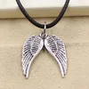 Ny mode tibetansk silver hänge ängel vingar halsband choker charm svart läder sladd fabrik pris handgjorda smycken