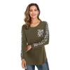 Mode-Leopard Patchwork T-shirt Poche Automne manches longues pull Casual o-cou Tops Vêtements o cou chemises Tee LJJA3147