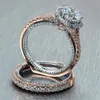 2pcs/lot Rose Gold and Silver Double Rings Set Engagement Cubic Zirconia Ring For Women Female Ladies Lover Party Wedding