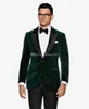 Högkvalitativ en knapp Mörkgrön Velvet Groom Tuxedos Peak Lapel Groomsmen Mens Passar Bröllop / Prom / Dinner Blazer (Jacka + Byxor + Tie) K386