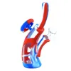 new unique shape 8 glass bong 205mm60mm silicone water pipe smoking bong herb pipe dab rig with glass bowl smoking tobacco oil rigs