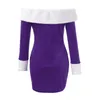 Röd julkostym Santa Sweetie Vuxna Kvinnor Velvet Off-Shoulder Långärmad Bodycon Mini Klänning med Vit Furzzy Trim (utan hatt)