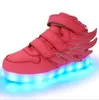 Crianças Sapatos Levou Crianças Casuais Asas Bonitos Sapatos Coloridos LED Brilhando Meninos E Meninas Sneakers USB de Carregamento Acender Sapatos 6 Cores