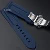 Pulseiras de relógio para panerai 24mm fivela 22mm masculino preto mergulho pulseiras de borracha de silicone preto vermelho pulseira fivela275y