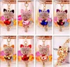 Bling bling crystal rhinestone söt lycklig katt metall nyckelring nyckelring bil nyckelringar handväska charms handväska hängsmycke metall hängande katt nyckelring