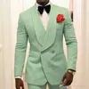 Mint Green Men Groom Tuxedos För Bröllopsdräkt Sjal Lapel Två Piece Jacka Byxor Formell Man Blazer Senaste Style