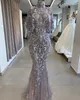 2019 Aso Ebi Arabe Sexy Luxueux Sirène Robes De Soirée Dentelle Perles Robes De Bal Col Haut Partie Formelle Deuxième Réception Robes Robe