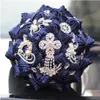 2020 Gorgeous Navy Blue New Wedding Bridal Bouquets Bling Pearls Crystal Soft Satin Wedding Artificial Decoration Brooch Bridesmaids Bouquet