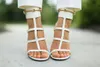 Sıcak Satış-Altın Metal Ayak bileği Wrap Yaz Açık Burun Deri Tasarımcı Kadın Ayakkabı strappy Stiletto Ayakkabı pompaları