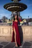 Sexy Elegant Dark Red Prom Dresses Off Shoulder Simple High Side Split Long Sleeves Velvet Formal Cheap Evening Gowns robes de soirée