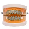 Hip Hop Iced Out CZ Lab Diamond Aquamarine Zircon Trippie Redd 14 Vampire Grillz Top and Bottom For Men Body Jewelry2521