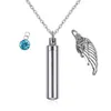 Cylinder Pendant Cremation Smycken Angel Wings Memorial Urn Halsband för Ashes Keepsake Birthstone Crystal