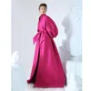 Elegant Zuhair Murad Fuchsia Evening Dresses Side Split Prom Dresses Beads Long Sleeves Party Gowns Robe De Soiree Formal Prom Dress