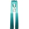 For Vocaloid Hatsune Miku Figure Mix Flat Bangs Synthetic Hair Women Long Straight Blue Full Wigs with Bangs 2 Ponytails Anime Cosplay Hair