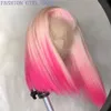 Ombre Pink Short Lace Front Simulation Echthaar Perücken 10-16 Zoll brasilianische gerade Bob Perücke vorgezupft mit Babyhaar synthetische Perücken