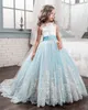 Blumenmädchenkleider Elegantes Juwel Pageant Kleider Appliques Perlen Bogen Ballkleid Erstkommunion Kleider für Mädchen Kinder Abendkleid