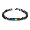 Pulseira preta do casal arco-íris esmalte orgulho gay pulseira charme em aço inoxidável