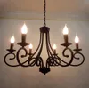 European American retro vela de ferro preto luz 6 8 luzes lâmpada grande lustre para viver sala de jantar foyer pendurado MYY cadeia leve