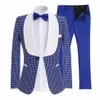 Сшитое Groomsmen шаль Белый нагрудные Groom Tuxedos One Button Мужские костюмы Свадебные / Пром / Dinner Best Man Blazer (куртка + штаны + Tie) K328
