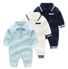 Baby Boys Romper Niemowląt Dzianiny Lapel Onesie Kids Stripe Lapel Z Długim Rękawem Kombinezony 2019 Jesień Nowy Baby Boy Ubrania Y2569