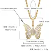 New 18K Rose Gold Plated Bling Blue Cubic Zirconia Butterfly Pendant Necklace Masculina Bijoux Hip Hop Rapper Jewelry Gifts for Men Women