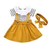 Vêtements pour enfants pour tout-petit bébé bébé volantée col Stripe Romper + Jupe jarretelle + Bandeaux 3pcs / set filles Tenues M1688