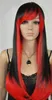 かつら送料無料女性のロングストレート黒赤ミックス仮装パーティーコスプレフルヘアウィッグ