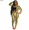 Höst Winter Women's Set Striped Print TrackSuit Full Sleeve Jackor Byxor Suit Two Piece Set Outfits Sportkläder Casual S-2XL