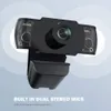 Webcam Caméra Web USB 1080P avec microphone Caméra Web PC pour l'enseignement en ligne/réunion d'affaires, caméra faciale Plug and Play avec mise au point manuelle