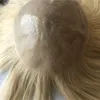 Blonde mannen toupee full skin pu toupee voor vrouwen Braziliaanse maagdelijk menselijk haartoupee 613 rechte mannen haarstukvervangingssysteem7632391