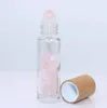 10ml Natural Semiprecious Stones Roll on Bottles Gemstone Essential Oil Roller Bottles Bamboo Lid Cover 10pcs/lot P224