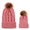 Kids & Women's Fashion Knitted Cap Family Autumn Winter Warm Hat Skullies Heavy Hair Ball Twist Beanies Solid Color Hip-Hop Wool Hats 9color