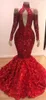 Luxurious Long Sleeve Sequined Prom Dresses Mermaid Rose Flower Bling Juniors Evening Formal Wear Vestido de fiesta Cheap Long Party Gowns