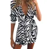 Women Blazer Fashion Zebra Print Long Longed V-Deace Suit Office Onder Button Long Blazer Dames Blazers Jasje T#