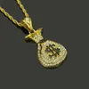Fashion-Iced Out Purse Pendant Necklace Mens Hip Hop Necklace Jewelry 76cm Gold Twist Chain For Men