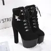 16cm Ultra high heels casual style lace up platform knight shoes buckle motocycle bootie come with box size 34 to 40