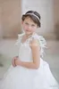 White Wedding Flower Girl Dresses with Crystal Appliques Feather A Line For Little Girls Backless Communion Birthday Party Dress