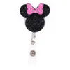 50PCS/Lot Cute Key Rings Cartoon Mouse Head Enamel Rhinestone Nurse Medical Gift Retractable Animal ID Name Badge Reel Holder