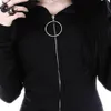 Women's Jackets Women Coat Large Size Gothic Punk Style Long Sleeve Hooded Black Iron Ring Accessories Cardigan Mujer W #