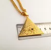 Colliers de créateurs en acier inoxydable glacé en forme de triangle doré, chaîne avec pendentif, breloque de fortune, collier Hip Hop pour hommes 254q