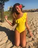 2020 Seksi Katı Sarı Sarı Tek Parça Mayolar Kadın Için Bir Omuz Kadın Mayo Push Up Banyo Suits Bodysuits Plaj Giyim