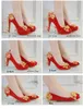 Plus storlek 33 34 till 40 41 42 röd guldblomma kedja bröllopskor lyxiga höga klackar kvinnor designer skor