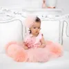 2020 robes de fille de fleur rose fait à la main bijou de fleur sans manches appliqué fille pageant robe à plusieurs niveaux tulle satin sur mesure robe de baptême